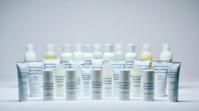 A line-up of Face Reality Skincare products